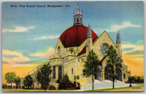 Vtg Montgomery Alabama AL First Baptist Church 1940s Unused Linen View Postcard