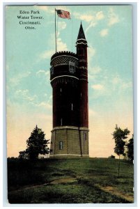 c1910 Eden Park Water Tower Tower US Flag Cincinnati Ohio OH Unposted Postcard