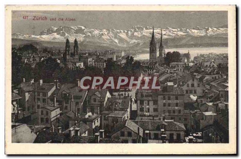 Postcard Old Zurich Und Die Alpen