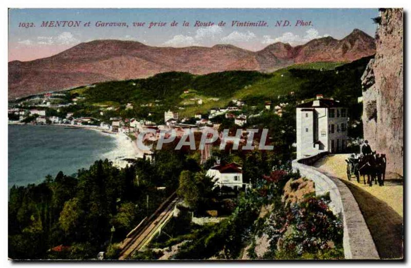 Old Postcard Menton Garavan and shooting d ela road Ventimiglia