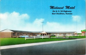 Vtg 1950s Midwest Motel East Stockton Kansas KS Roadside Postcard