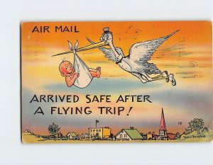 Postcard Air Mail, Arrived Safe After A Flying Trip !, Bird Baby Comic Art Print