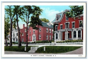 c1940s St. Mary's School Exterior Roadside Concord NH Unposted Vintage Postcard