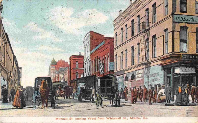 Mitchell Street Horse Wagons from Whitehall St Atlanta Georgia 1910 postcard