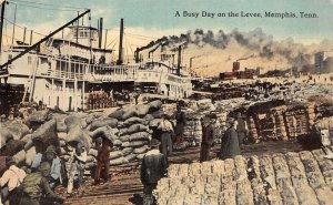 Memphis Tennessee Busy Day On The Levee, Color Lithograph Vintage PC U12373