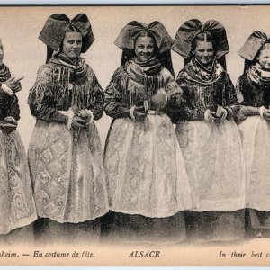 c1910s Geispolsheim, France Alsace Cute Women Traditional Festive Costumes A344