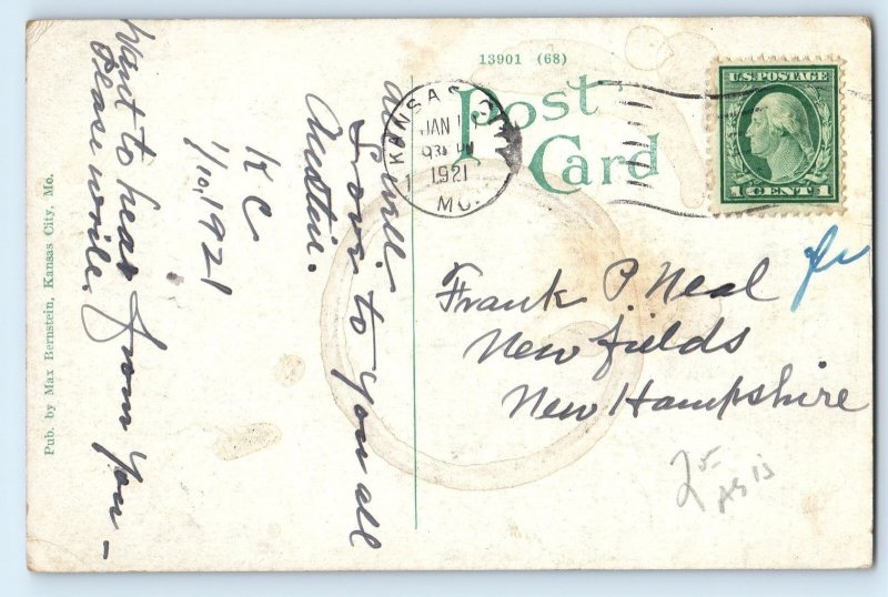 1921 Kansas City Missouri Postcard Main Street South Junction Night Building