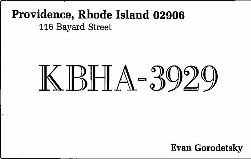 QSL Radio Card From Providence Rhode Island KBHA-3929 