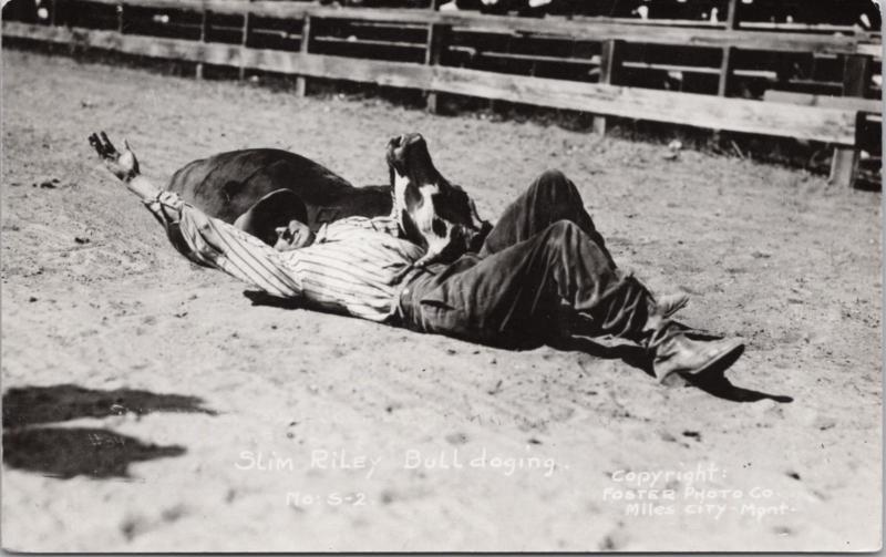 Slim Riley Rodeo Cowboy Miles City MT Montana Steer Foster RPPC Postcard E15