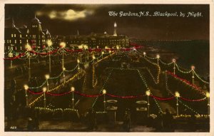 UK - England,  Blackpool.  The Gardens, N.S. at Night    RPPC