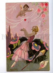 189603 ART DECO Lady CUPID Fairy by CHIOSTRI Vintage PC