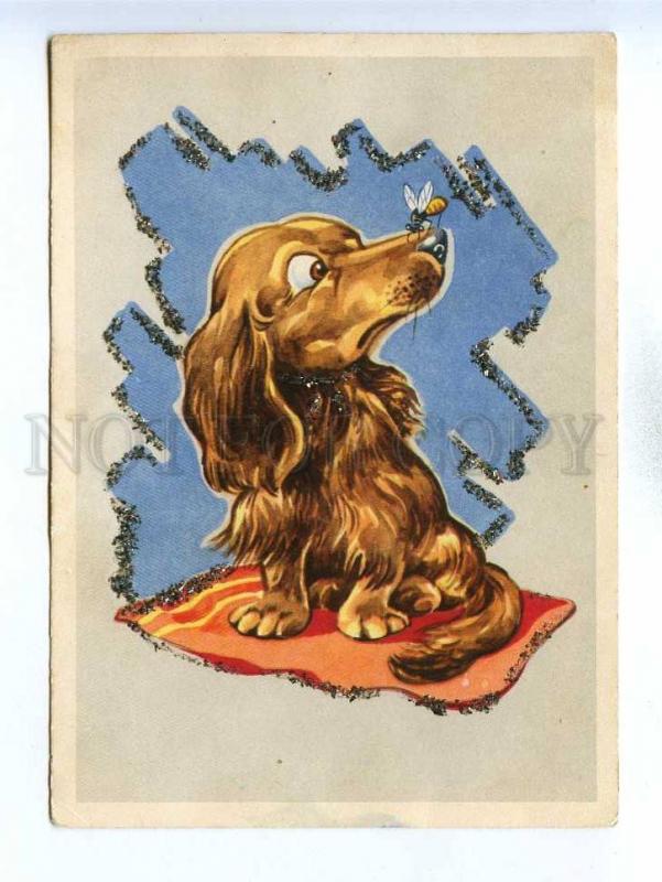 195933 RUSSIA dachshund dog Old Glitter postcard