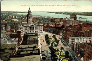 Aerial View Showing County Building, Detroit MI Vintage Postcard W28