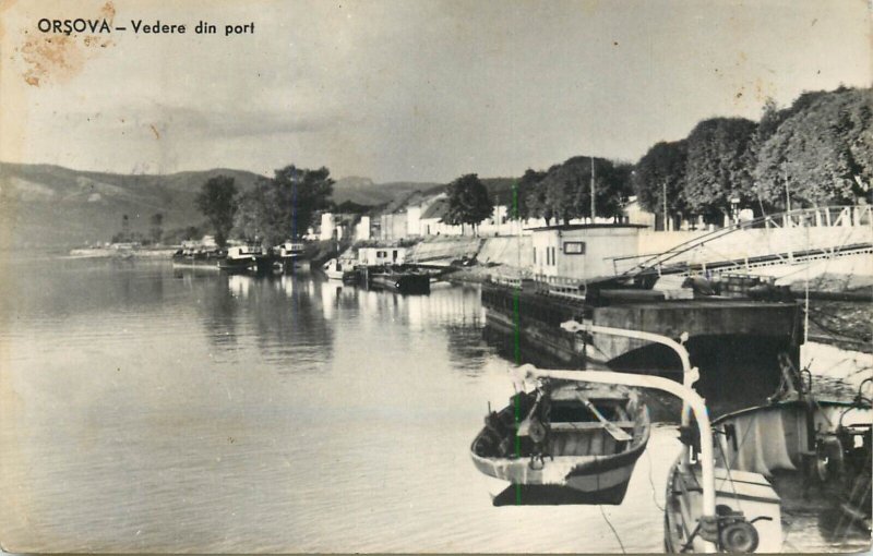 Sailing vessels navigation related postcard Romania Orsova harbor dock pier