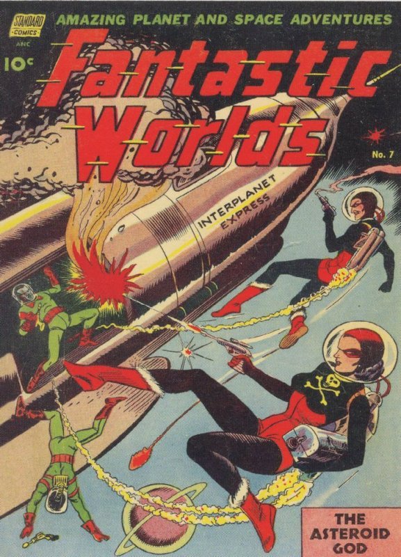 Fantastic Worlds 1950s Sci Fi Comic Book Asteroid God Rocket Postcard