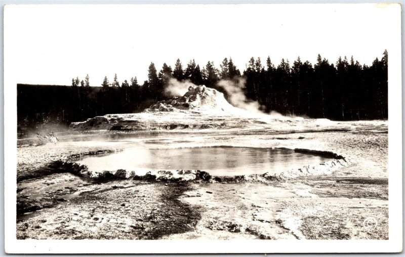 Postcard RPPC c1930s Wyoming Yellowstone Crested Pool and Castle Cone by Haynes