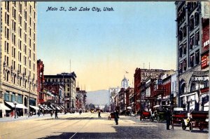 Salt Lake City, UT Utah  MAIN STREET SCENE Stores & Early Cars ca1910's Postcard