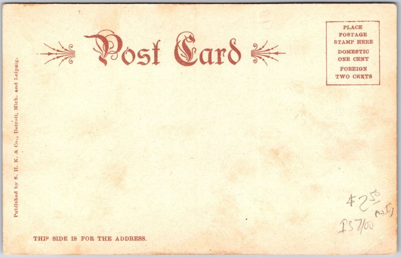 Detroit Michigan MI, Post Office Building, Driveway, Road Street, Postcard
