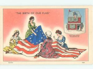 Linen BETSY ROSS SEWS THE FLAG AC6988@