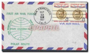 Letter USA 1st Flight Los Angeles Paris Polar Polar Route 13 September 1957