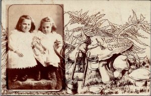 Vintage RPPC Real Photo Postcard - Two Little Girls - Hearty Greetings