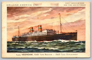 Holland-America Line  TSS Veendam Steamer Cruise Ship   Postcard