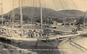 Camden ME Camden Harbor Windjammer Cruise Leaving Wharf Real Photo Postcard