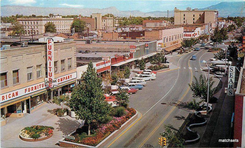 1960s GRAND JUNCTION COLORADO Birdseye Main Street automobiles postcard 16-145