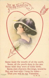 Artist C-1910 Valentine Heart Woman Saying Postcard Lambin Frederickson 21-2876