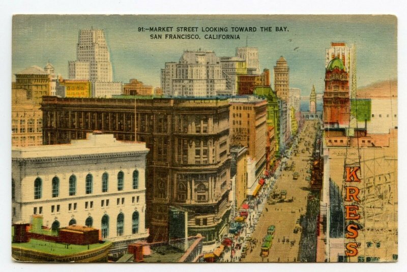 Postcard Market Street Looking Toward Bay San Francisco CA Standard View Card