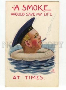 491791 WWI US Army Humor Wall Smoking Saves My Life Sometimes Vintage postcard