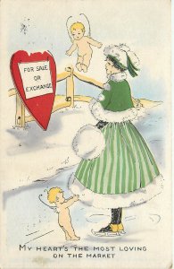 Valentine Postcard Woman's Heart is The Most Loving on the Market For Sale