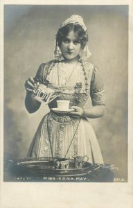 Tea related advertising vintage postcard american actress & singer Miss Edna May