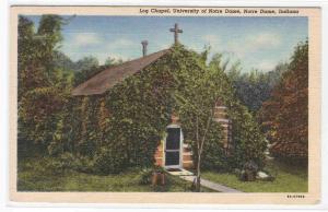 Log Chapel University Notre Dame Indiana linen postcard
