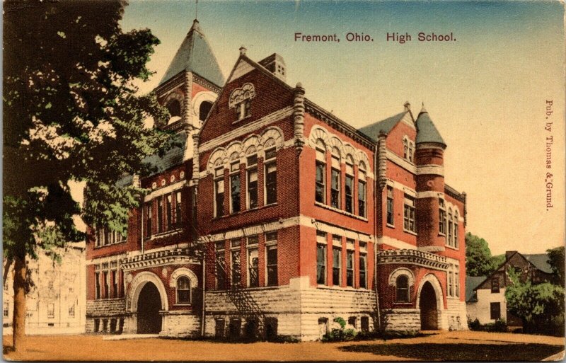 Hand Colored Postcard High School in Fremont, Ohio~137803