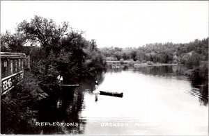 Jackson Minnesota Reflections on River Kids Bike Pier Boat RPPC Postcard Y8