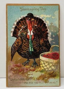 Thanksgiving Day Embossed Turkey Cranberries Tuck Series 40 Postcard B12