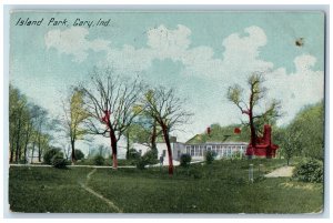 1912 Island Park Pathways Man On Road Building Trees Gary Indiana IN Postcard