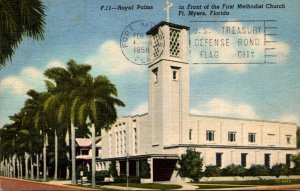 Florida Fort Myers Royal Palms In Front Of First Methodist Church 1956 Curteich