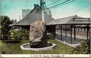 Postcard C. & N.W. Railroad Station in Waukegan, Illinois~1798