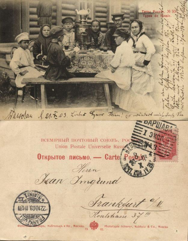 russia, Russian Types, Family drinking Coffee or Tea (1903) Postcard