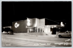 Hollywood California~Ciro's Nightclub~Neon Night Lights~1940s Cars~1953 RPPC