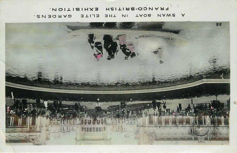 Elite Gardens Franco-British Exhibition 1908 Swan Boat RPPC Photo Postcard 5940