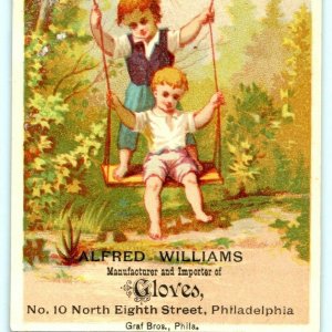 c1880s Philadelphia PA Alfred Williams Gloves Manufacturer Trade Card Graf C10