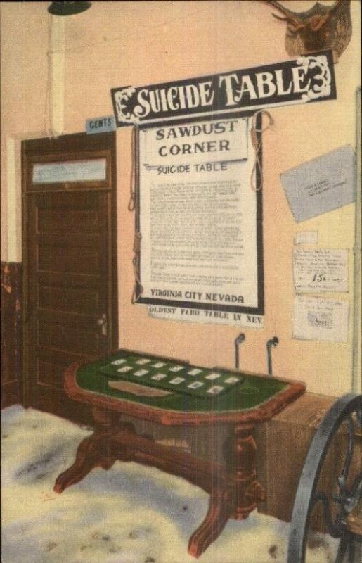 Virginia City NV Suicide Table Sawdust Corner NICE LINEN Gambling Postcard 