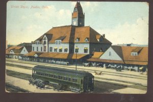 PUEBLO COLORADO RAILROAD DEPOT TRAIN STATION 1909 VINTAGE POSTCARD