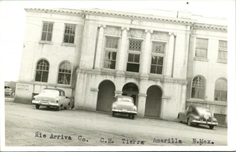 Vtg Postcard RPPC 1940s Amarilla New Mexico NM Rio Arriva County Court House Car