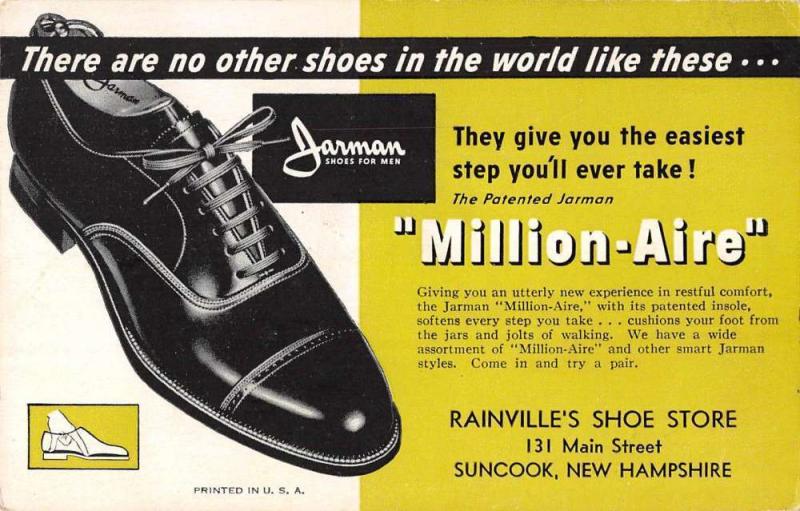 Suncook New Hampshire advertisement Rainville's Shoe Store blank back pc Z45738