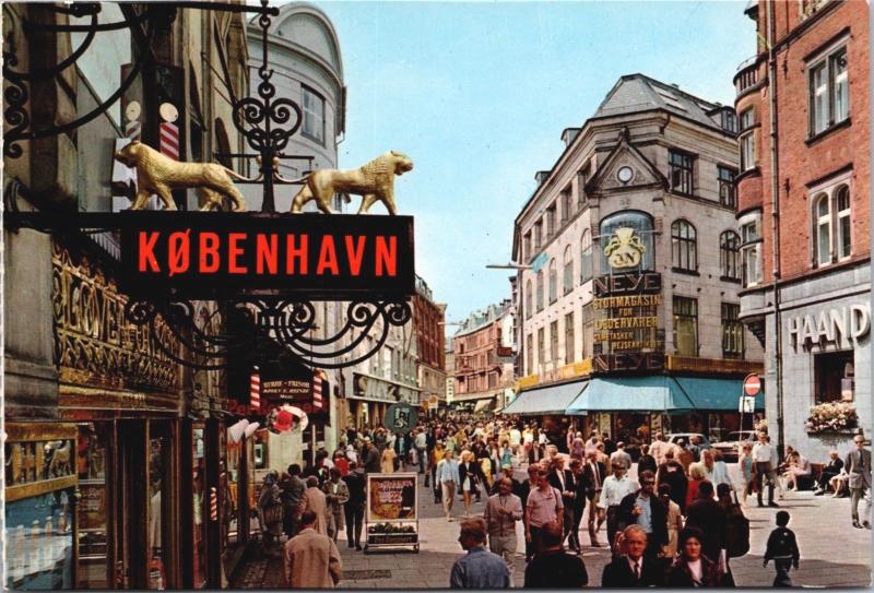 Stroget The Pedestrian Street Copenhagen Denmark Unused Vintage Postcard D41