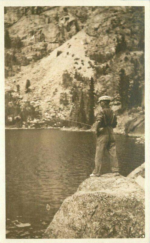 1920s Man fishing Rock Lake RPPC Photo Postcard 3358